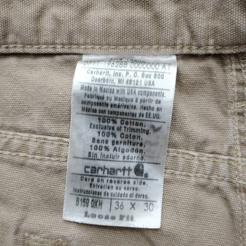 Carhartt B159 Mens 36x30 Loose Fit Canvas Carpenter Pants Khaki Tan Workwear
